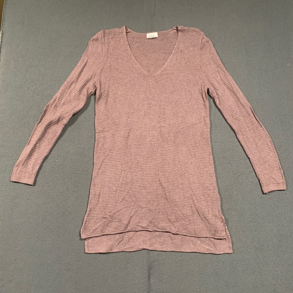 Old Navy Womens Medium Mini Shirt Dress‎ Dusty Rose V-Neck Ribbed Knit LS Cotton